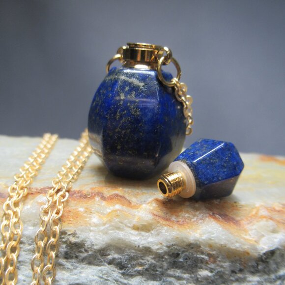 Lapis Lazuli Perfume Bottle Pendant, Spell Bottle - Picture 3 of 6